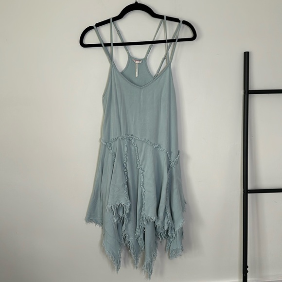 Free People Tattered Up Pool Blue Mini Slip Dress S - Picture 2 of 9